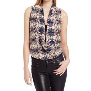 OLIVE & OAK Top PLUM Combo SLEEVELESS Blouse ASYMMETRIC Hem DRAPED S $64